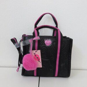 BETSEY JOHNSON Black n Pink EMBOSSED Heart TRAVEL-WORK Tote